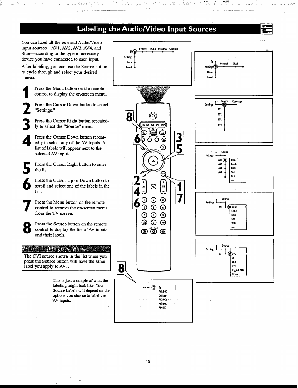 Labeling the audio/video input sources, Labeiing the audio/video input sources | Philips Matchline 55PP9753 User Manual | Page 19 / 80