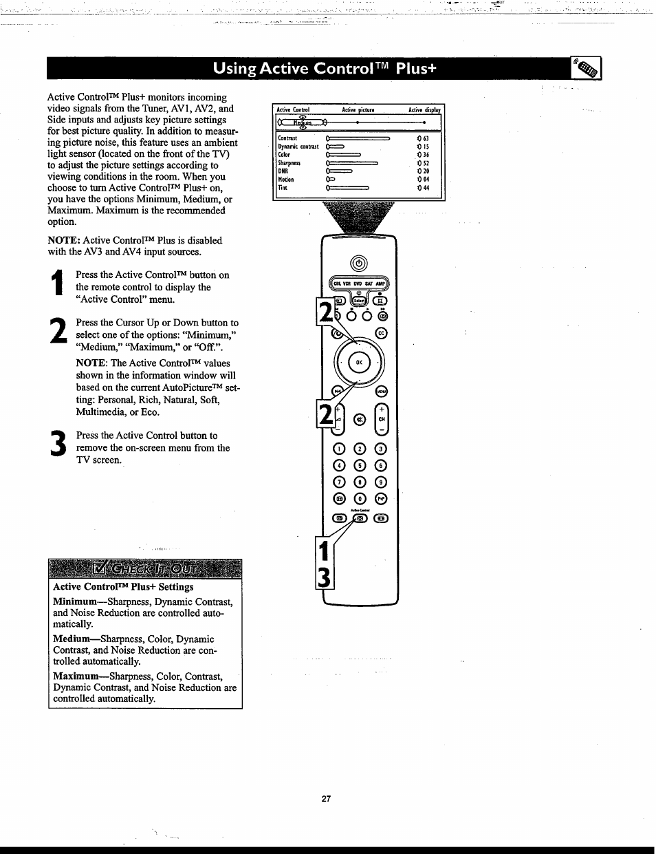 Using active control™ plus | Philips Matchline 55PP9753 User Manual | Page 27 / 80