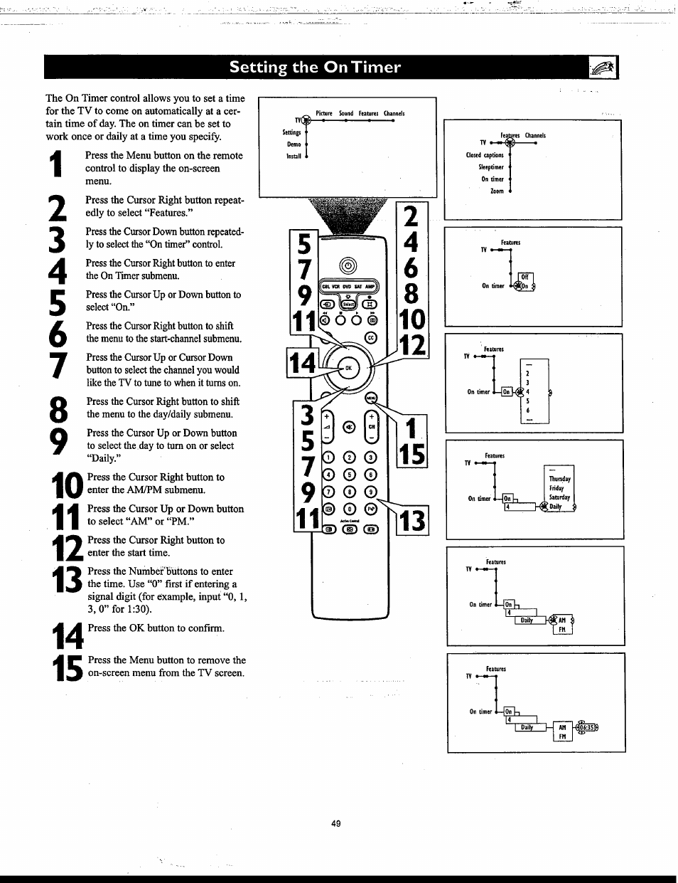 Setting the on timer | Philips Matchline 55PP9753 User Manual | Page 49 / 80