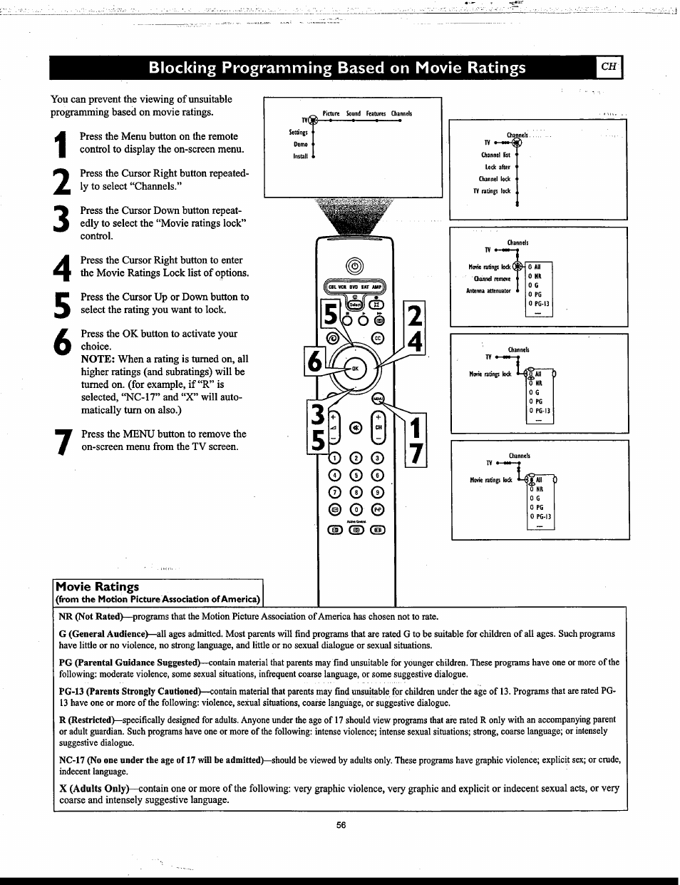 Blocking programming based on movie ratings | Philips Matchline 55PP9753 User Manual | Page 56 / 80