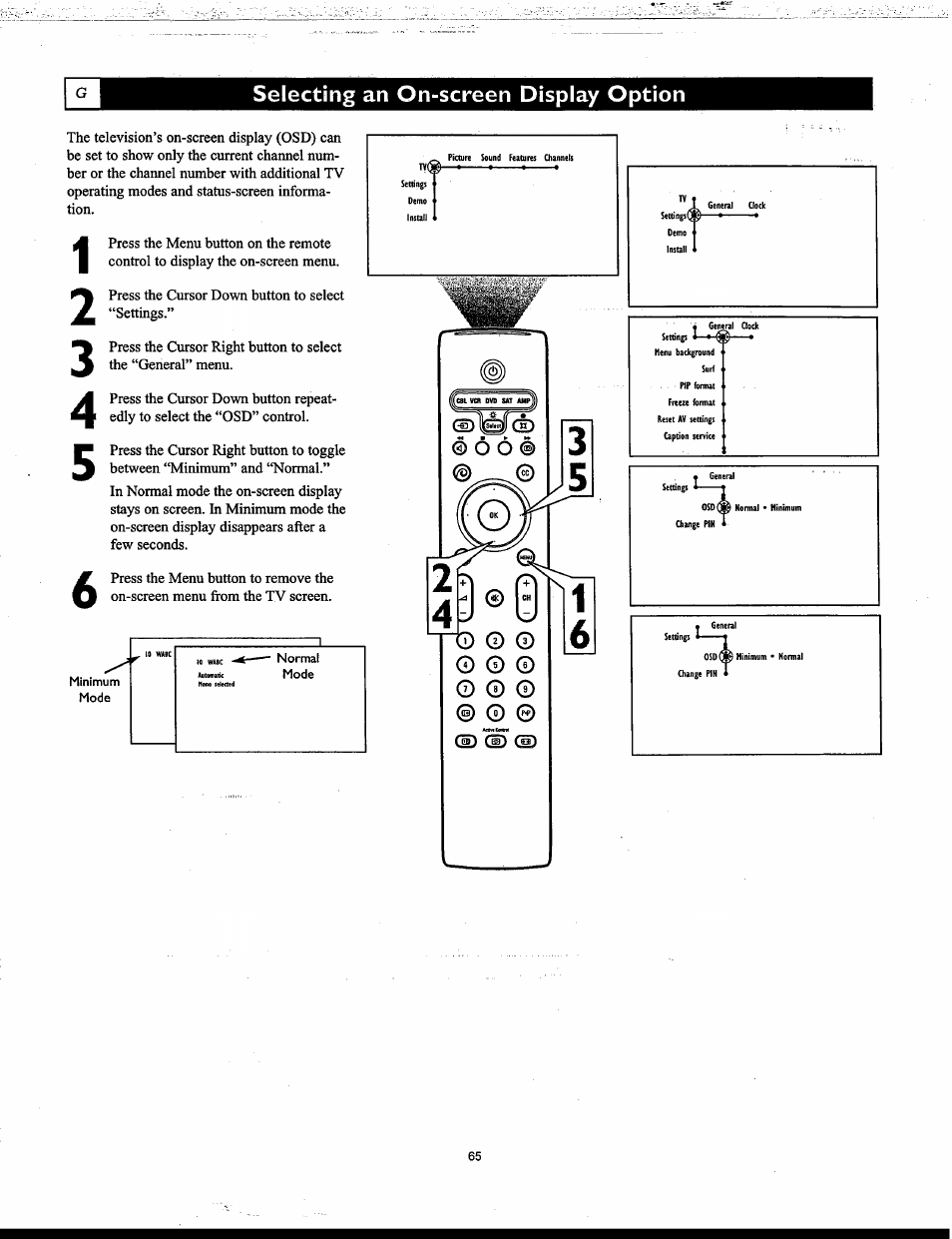 Selecting an on-screen display option | Philips Matchline 55PP9753 User Manual | Page 65 / 80