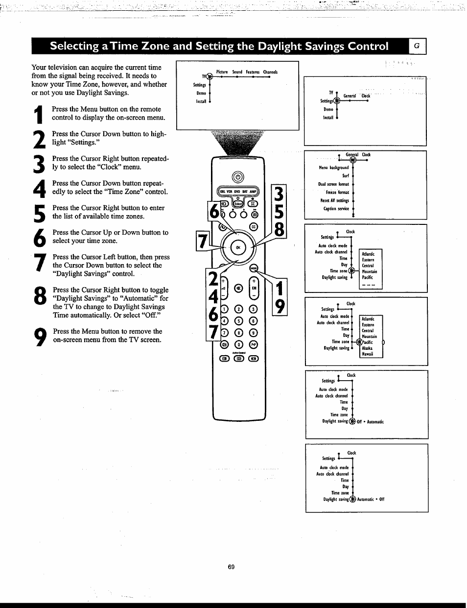 Selecting a time zone and setting the daylight, Savings control | Philips Matchline 55PP9753 User Manual | Page 69 / 80