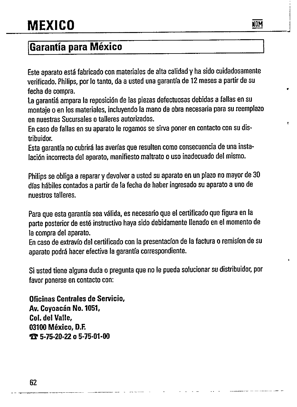 Mexico, Garantía para méxico | Philips AZ 7365 User Manual | Page 20 / 22