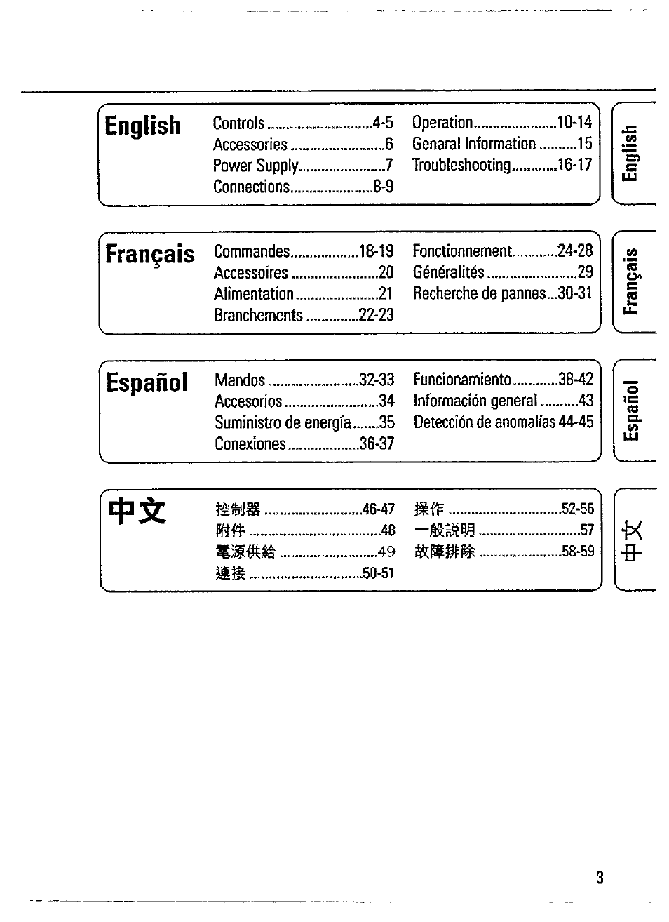 English, Français, Español | Philips AZ 7365 User Manual | Page 3 / 22