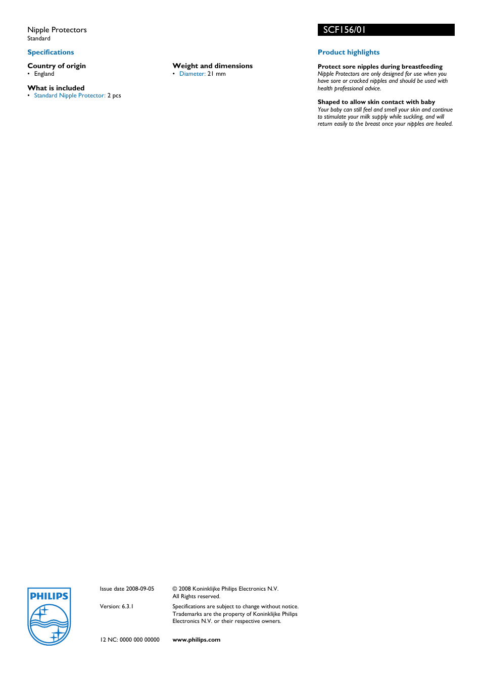 Scfi56/0i, Philips | Philips SCF156/01 User Manual | Page 2 / 2