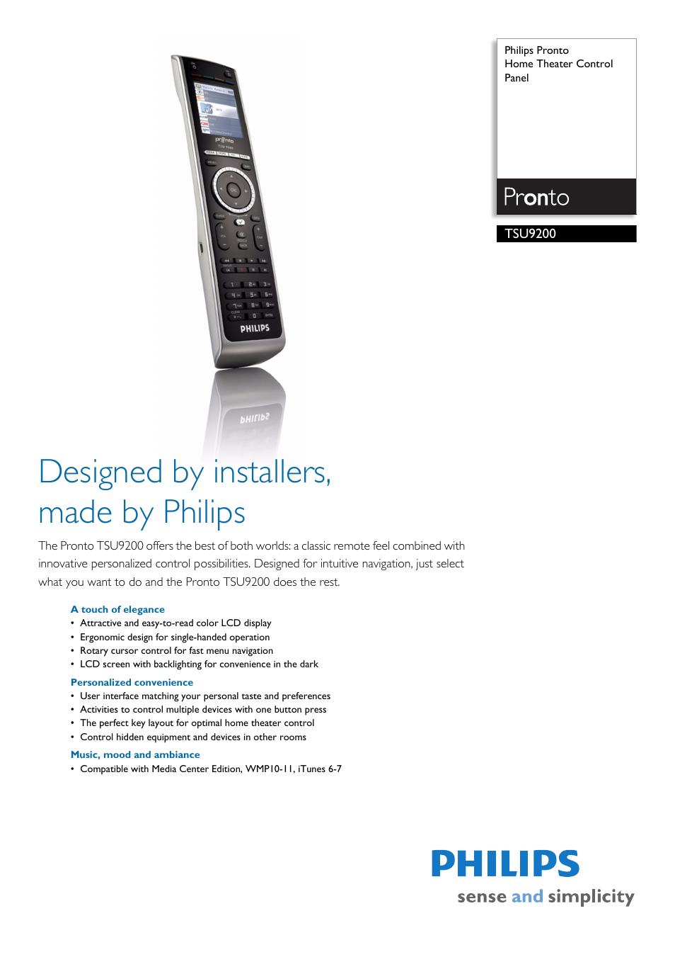 Philips Pronto TSU9200 User Manual | 2 pages