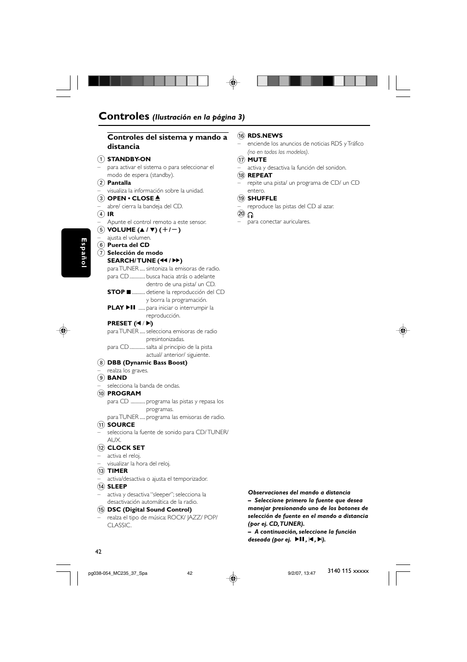 Controles | Philips MC235B/37 User Manual | Page 10 / 20