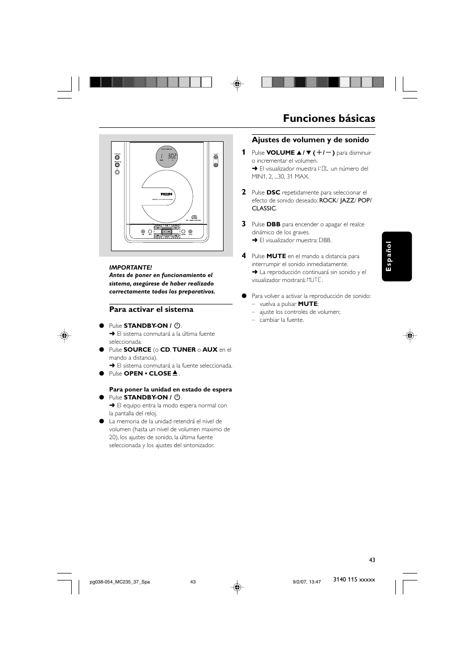 Funciones básicas | Philips MC235B/37 User Manual | Page 11 / 20