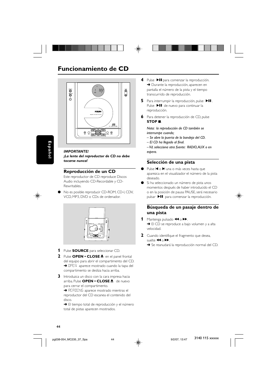 Funcionamiento de cd | Philips MC235B/37 User Manual | Page 12 / 20