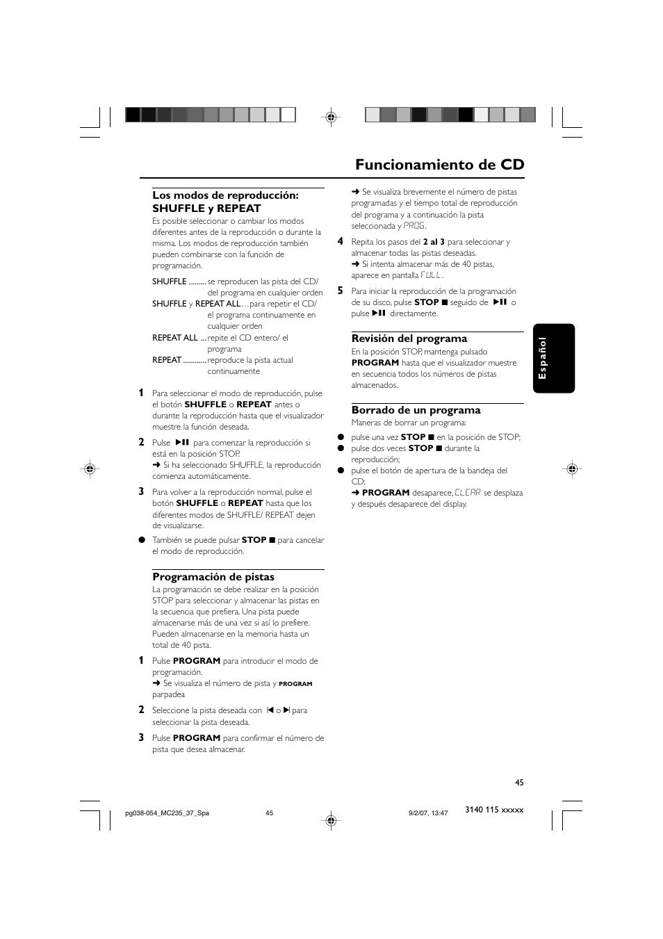 Funcionamiento de cd | Philips MC235B/37 User Manual | Page 13 / 20