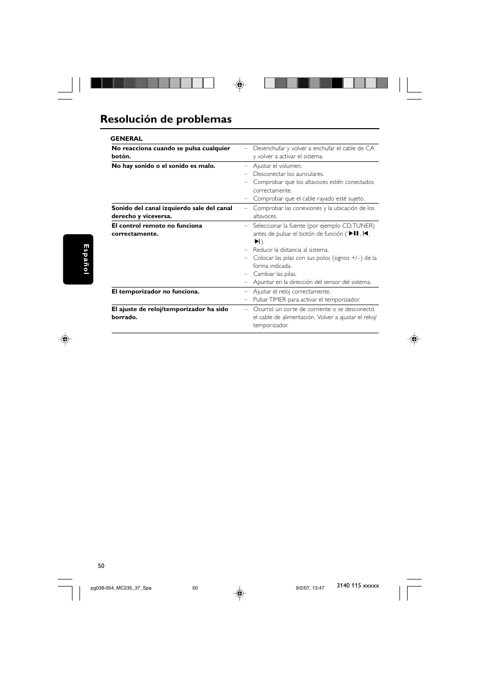 Resolución de problemas | Philips MC235B/37 User Manual | Page 18 / 20