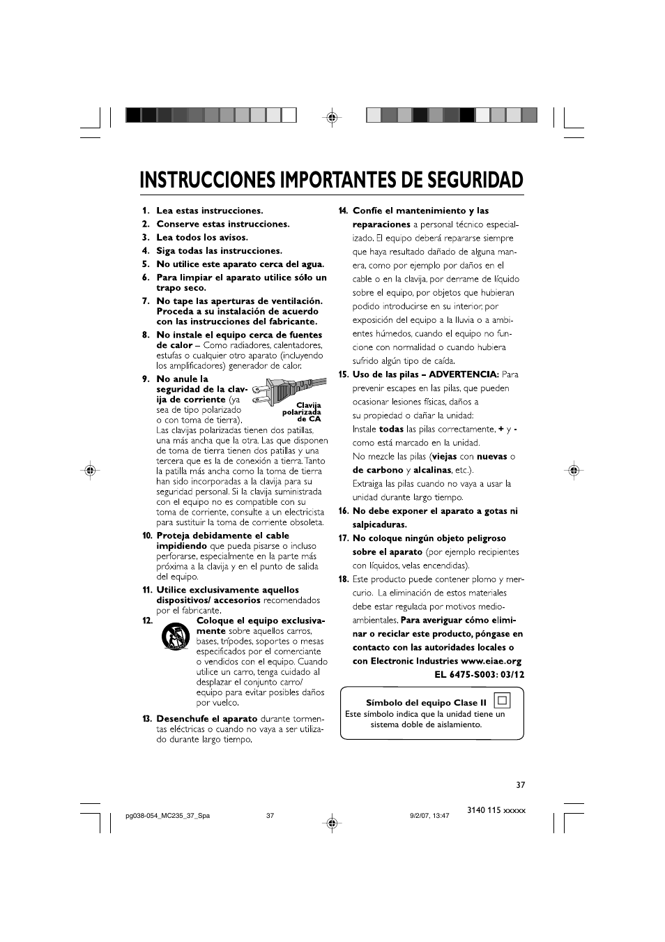 Instrucciones importantes de seguridad | Philips MC235B/37 User Manual | Page 5 / 20