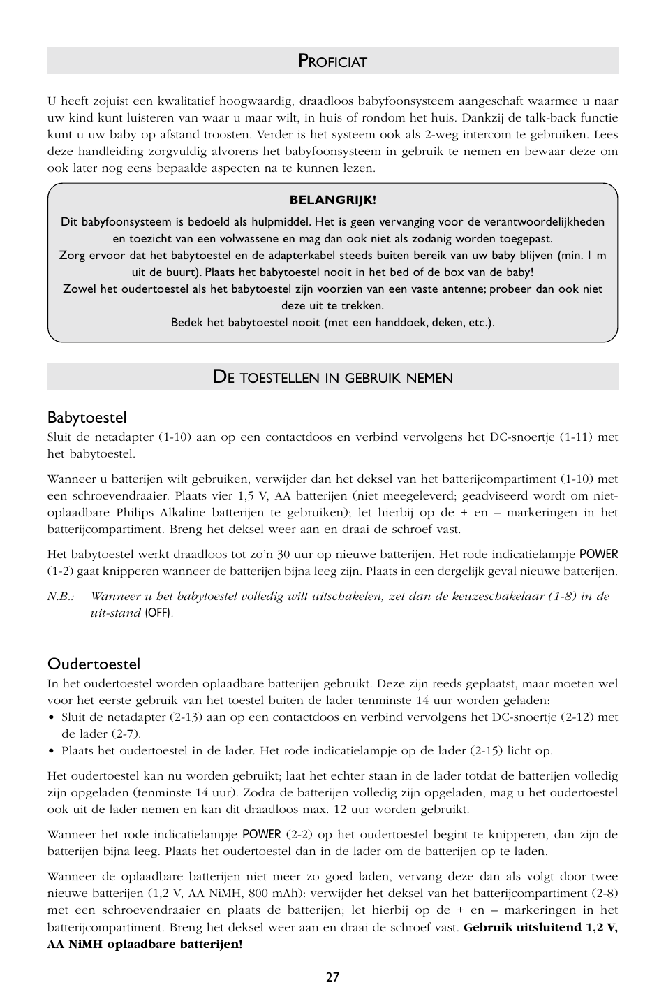 Babytoestel, Oudertoestel | Philips SC367 User Manual | Page 28 / 75