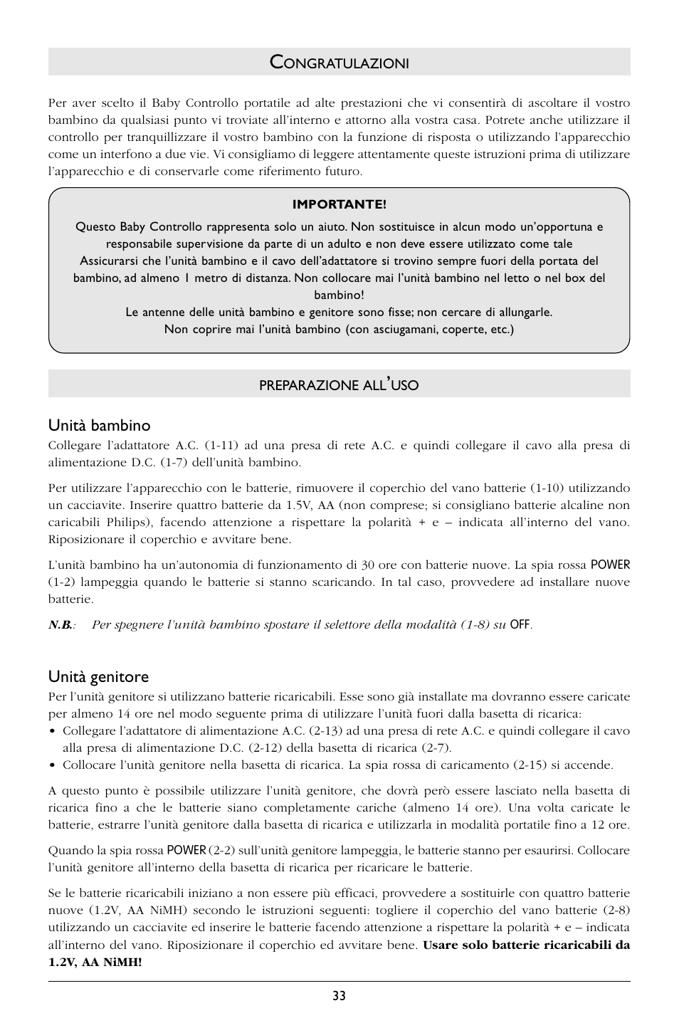 Unità bambino, Unità genitore | Philips SC367 User Manual | Page 34 / 75