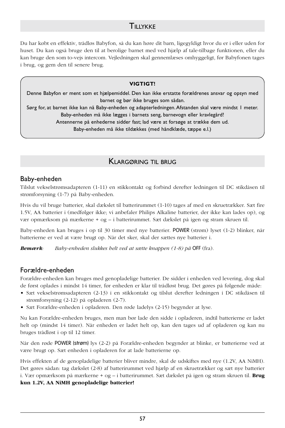Baby-enheden, Forældre-enheden | Philips SC367 User Manual | Page 58 / 75