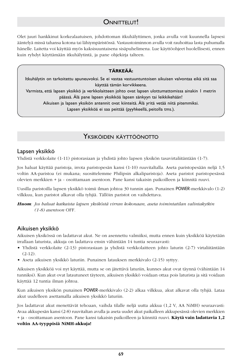 Lapsen yksikkö, Aikuisen yksikkö | Philips SC367 User Manual | Page 70 / 75