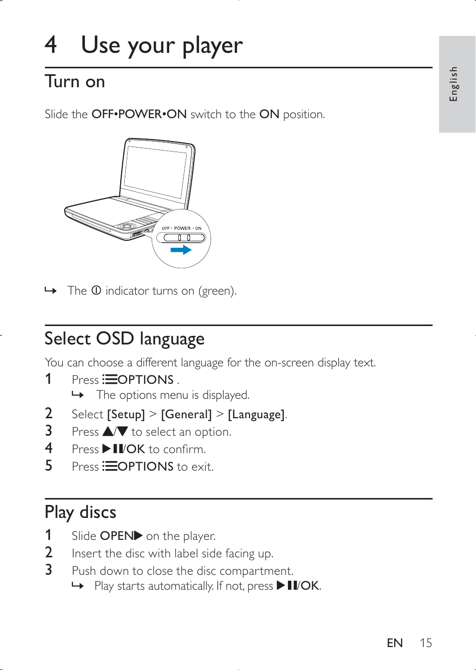4 use your player | Philips PD7030 User Manual | Page 14 / 20