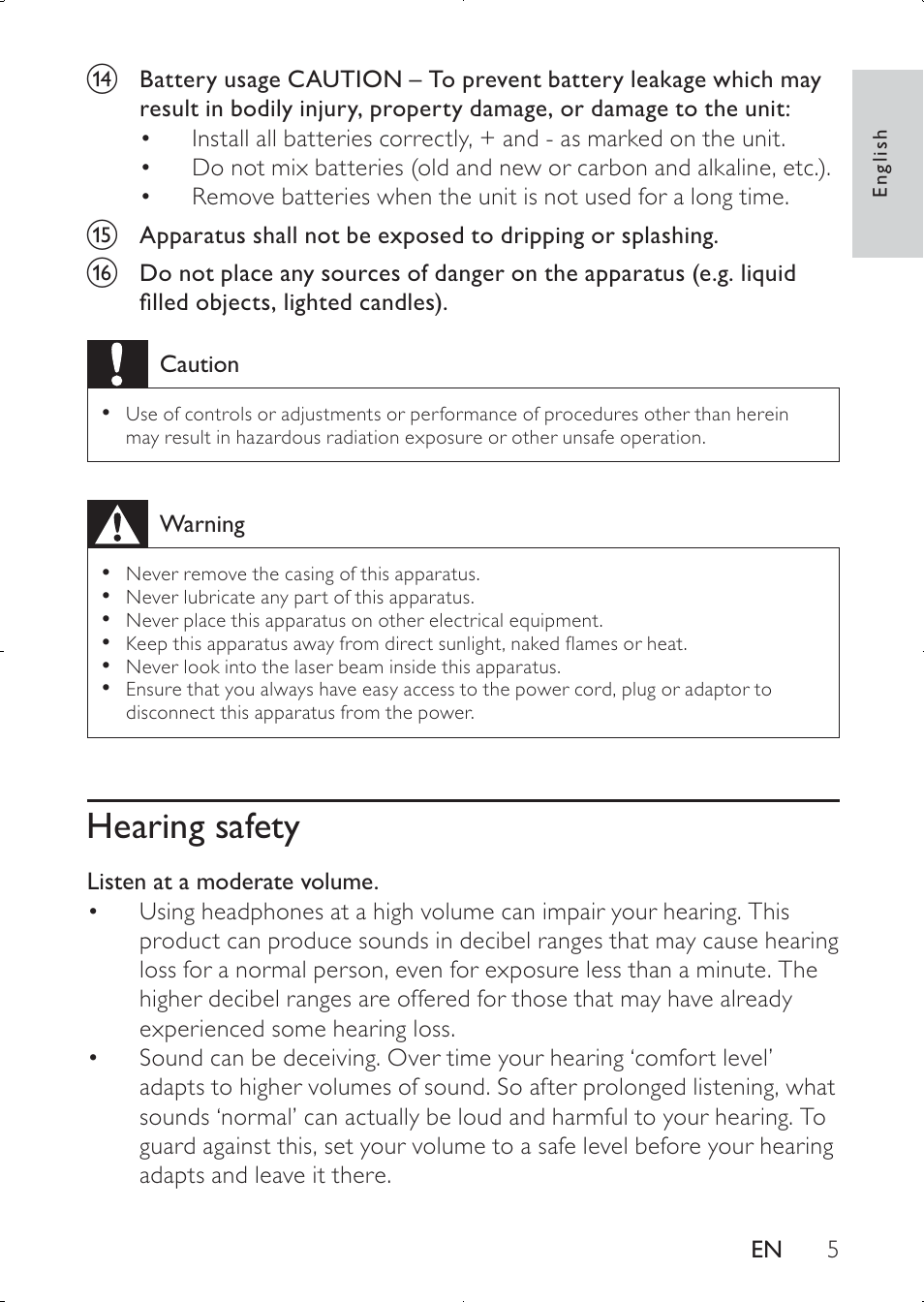 Hearing safety | Philips PD7030 User Manual | Page 4 / 20
