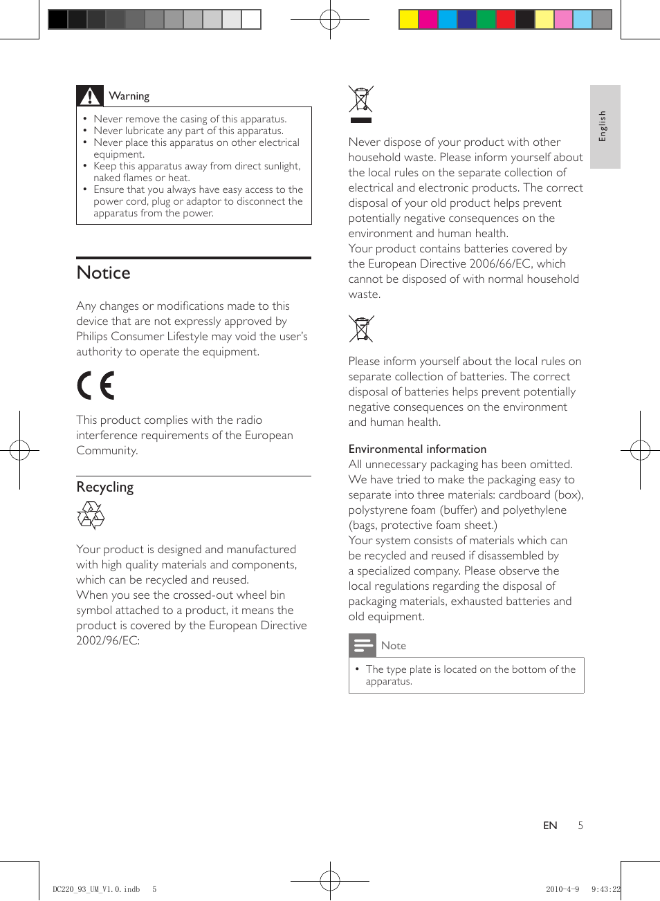 Notice | Philips SJ/T113632006 User Manual | Page 5 / 17