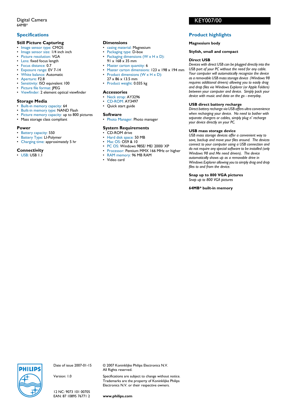 Philips KEY007 User Manual | Page 2 / 2