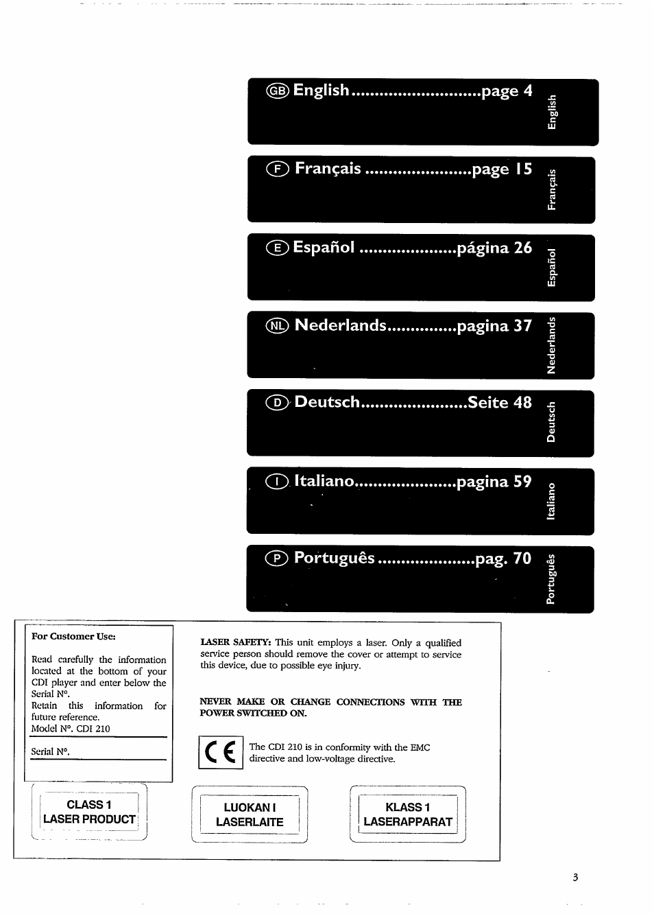 English...................................page 4 | Philips CDI210/73 User Manual | Page 3 / 16
