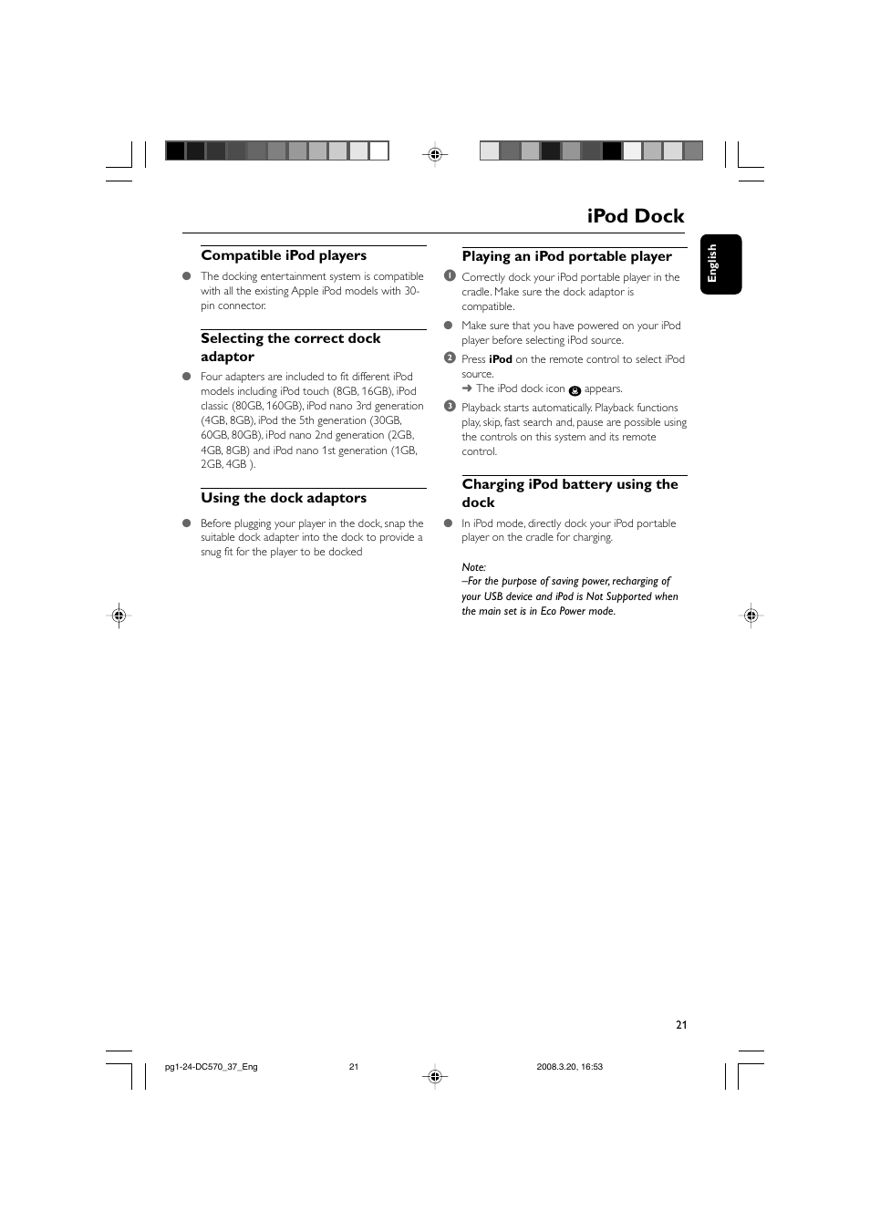 Ipod dock | Philips DC570/37B User Manual | Page 21 / 24