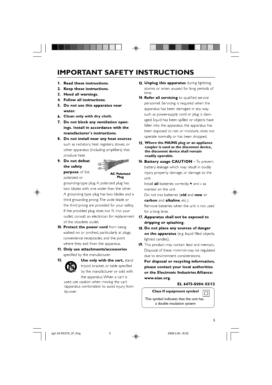 Important safety instructions | Philips DC570/37B User Manual | Page 5 / 24