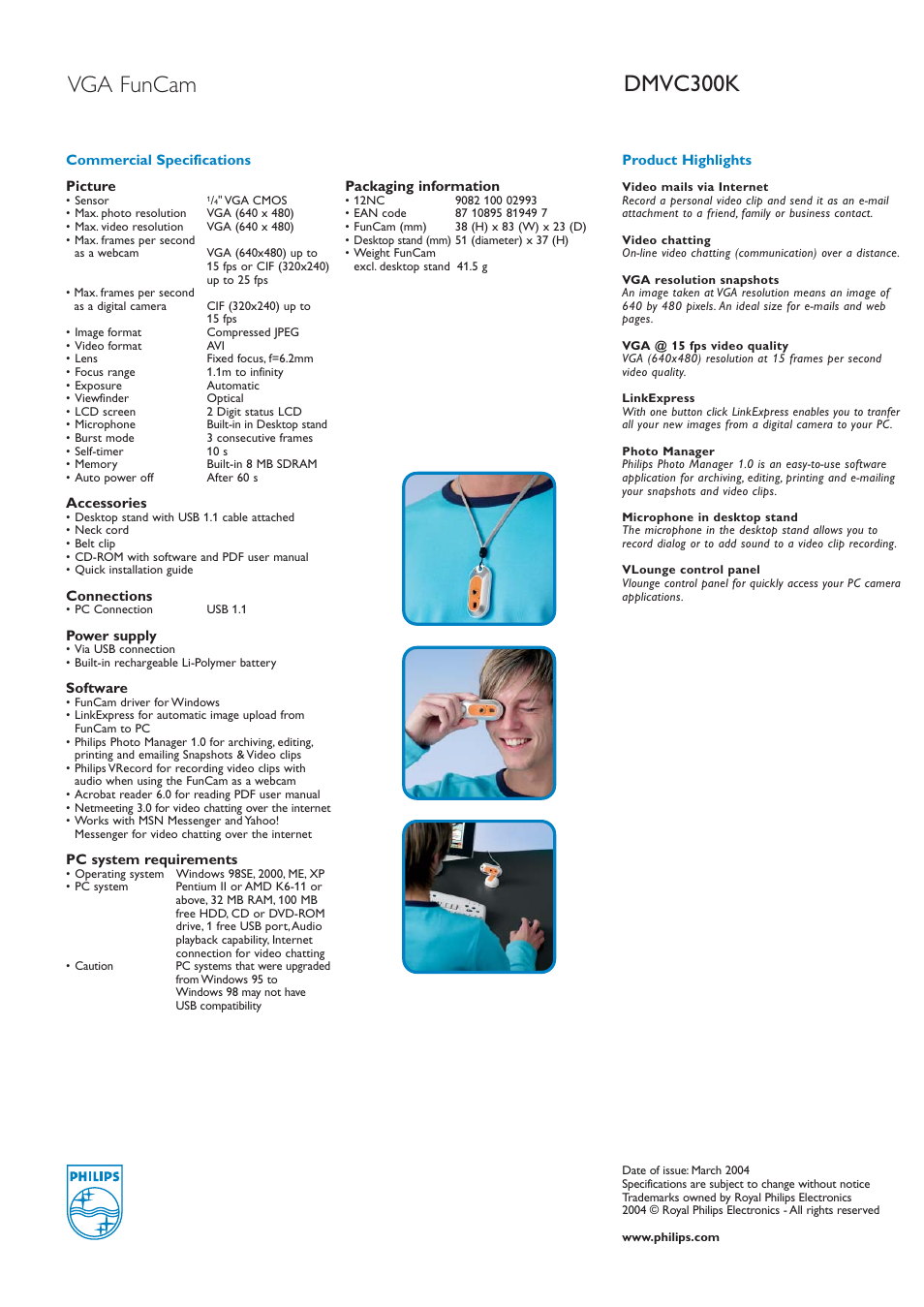 Dmvc300k vga funcam | Philips DMVC300K User Manual | Page 2 / 2