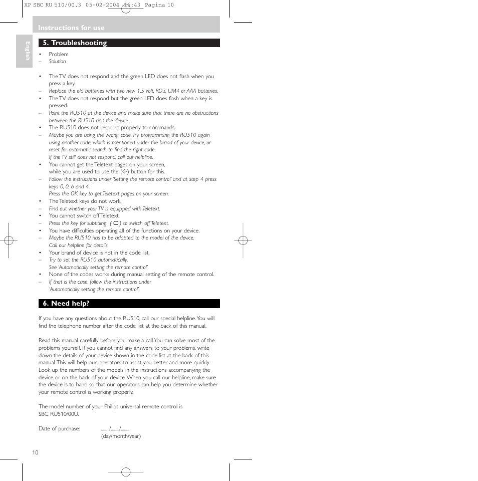 Philips SBC RU 510/00U User Manual | Page 10 / 70