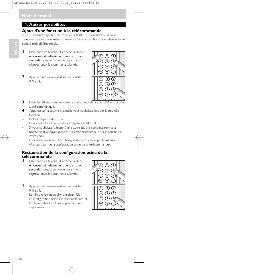 Mode d’emploi | Philips SBC RU 510/00U User Manual | Page 16 / 70