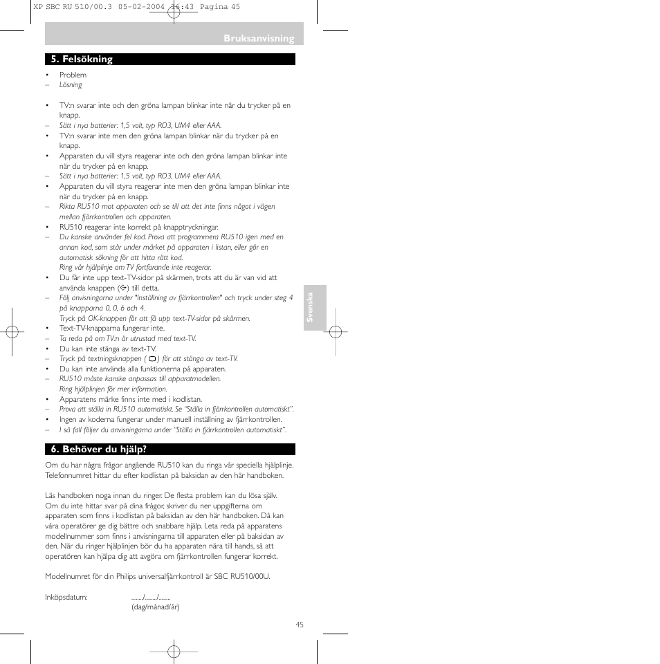 Philips SBC RU 510/00U User Manual | Page 45 / 70