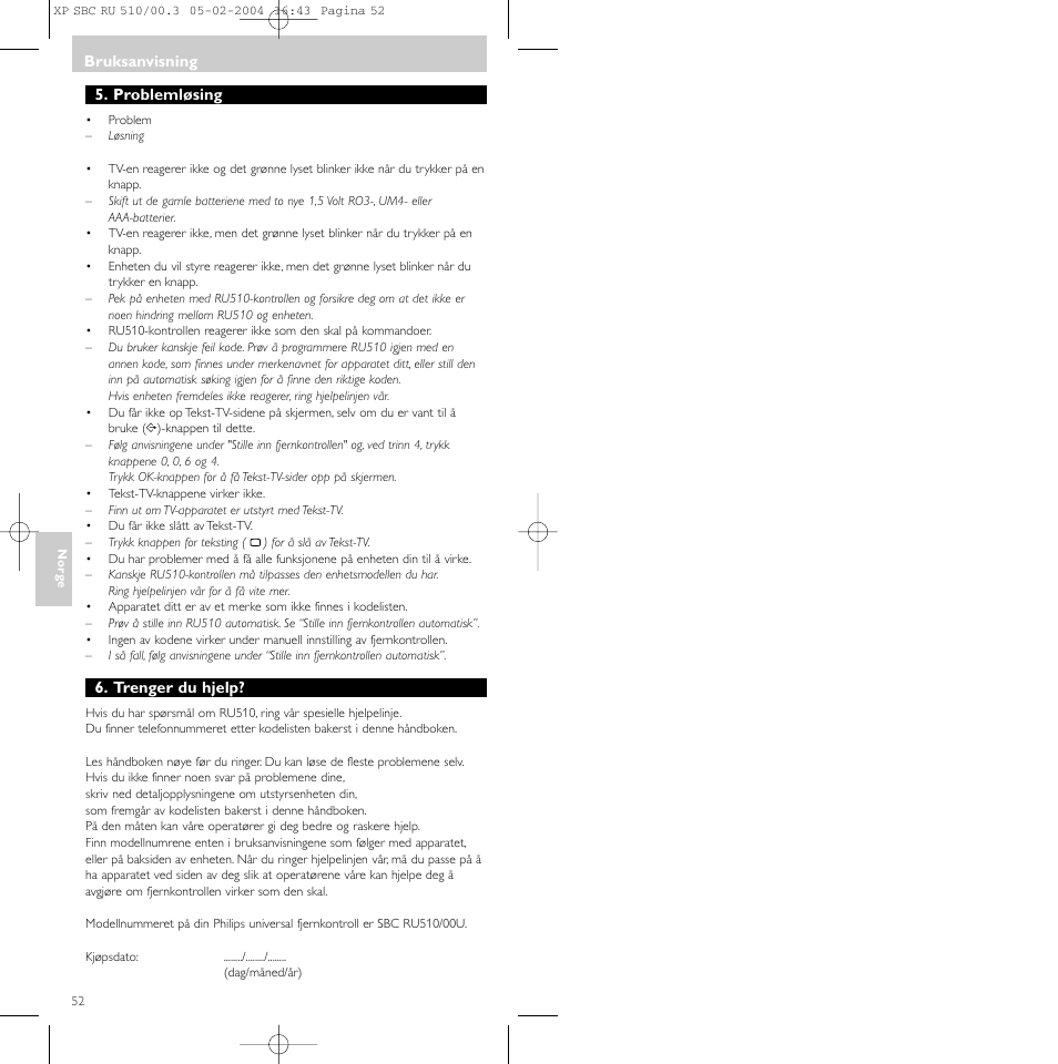 Philips SBC RU 510/00U User Manual | Page 52 / 70