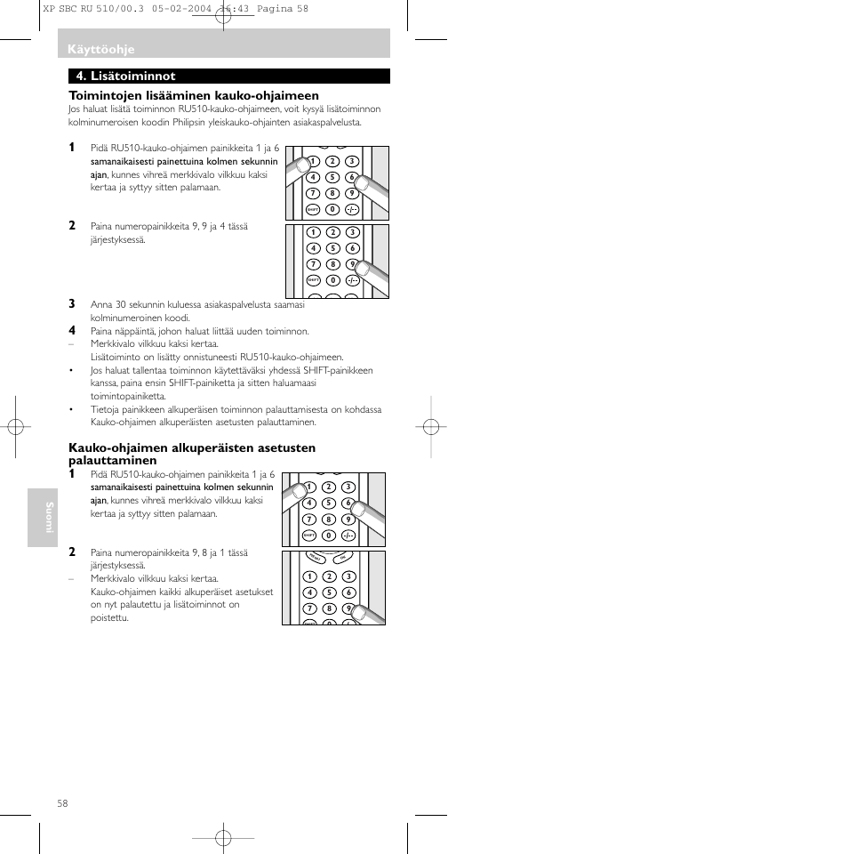 Käyttöohje | Philips SBC RU 510/00U User Manual | Page 58 / 70