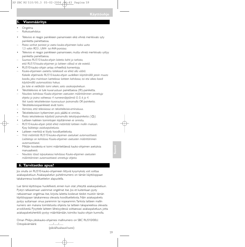 Philips SBC RU 510/00U User Manual | Page 59 / 70