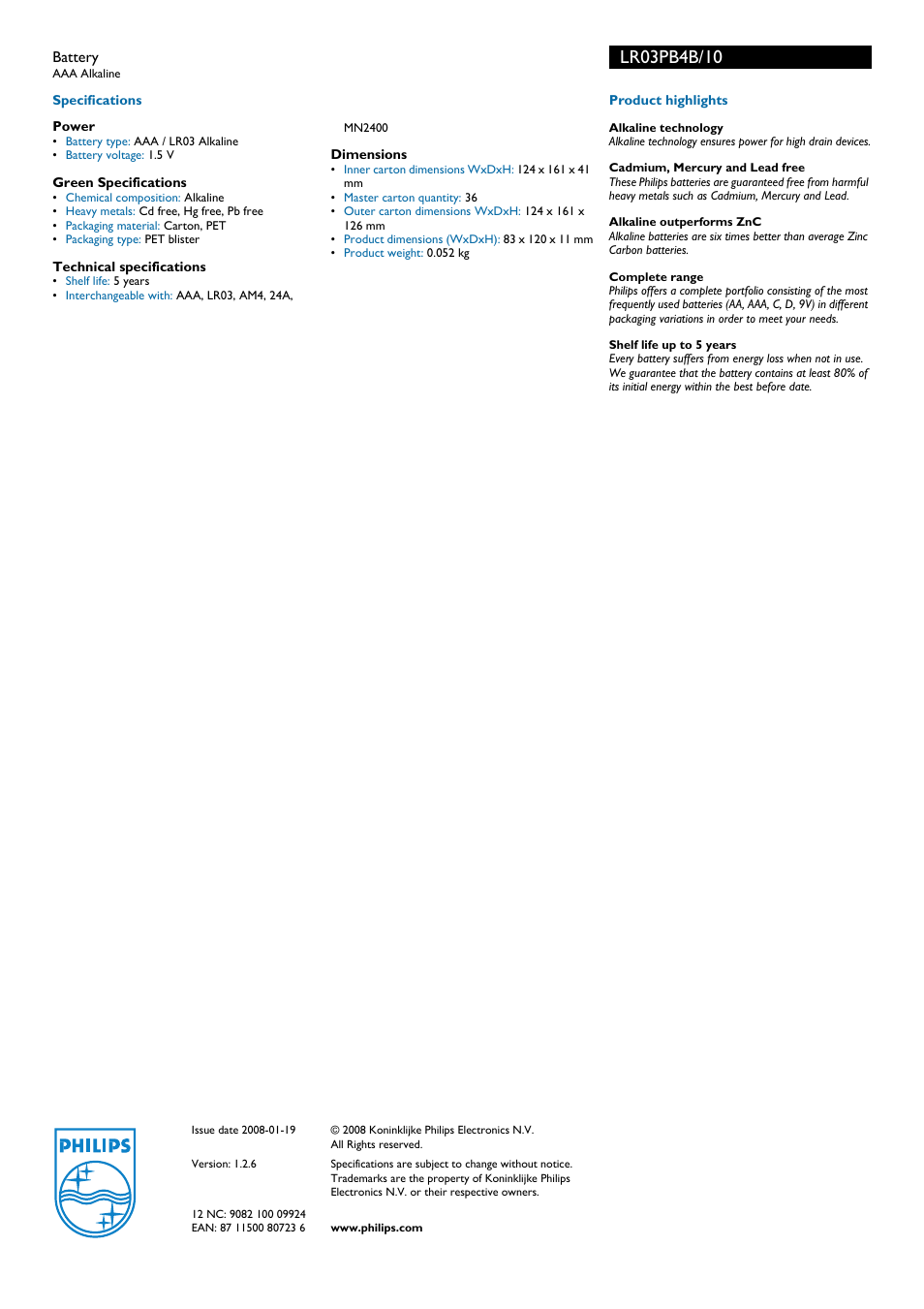 Philips LR03PB4B User Manual | Page 2 / 2
