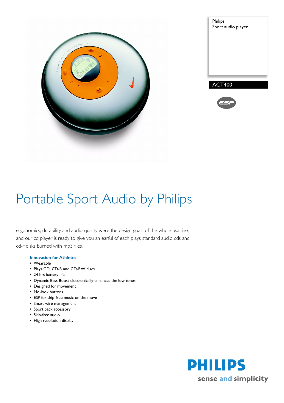 Philips ACT400/11 User Manual | 2 pages