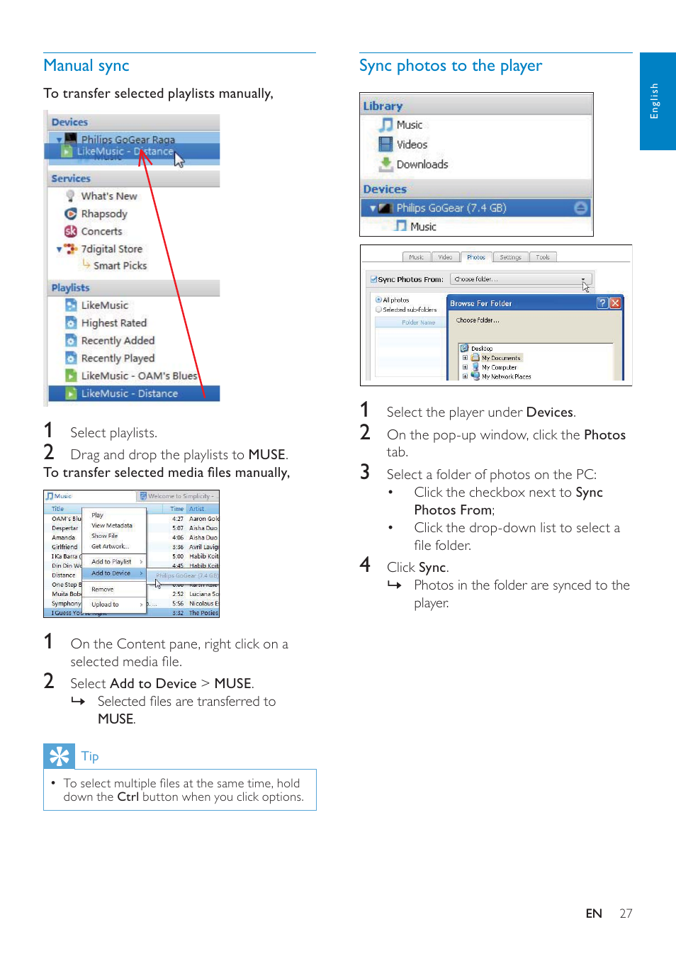 Manual sync, Sync photos to the player | Philips GOGEAR SA3MUS16 User Manual | Page 27 / 60