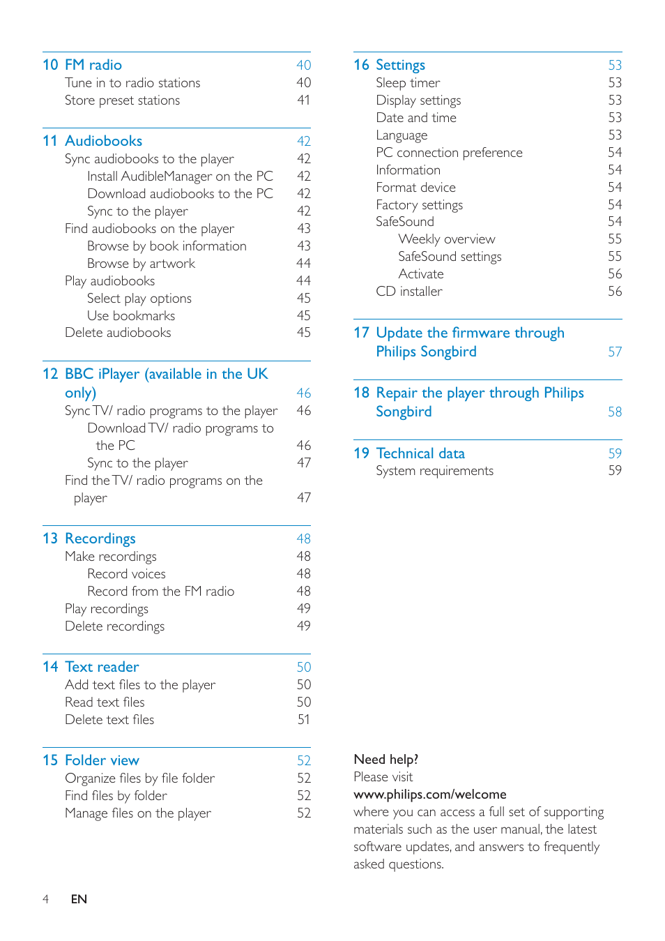 Philips GOGEAR SA3MUS16 User Manual | Page 4 / 60