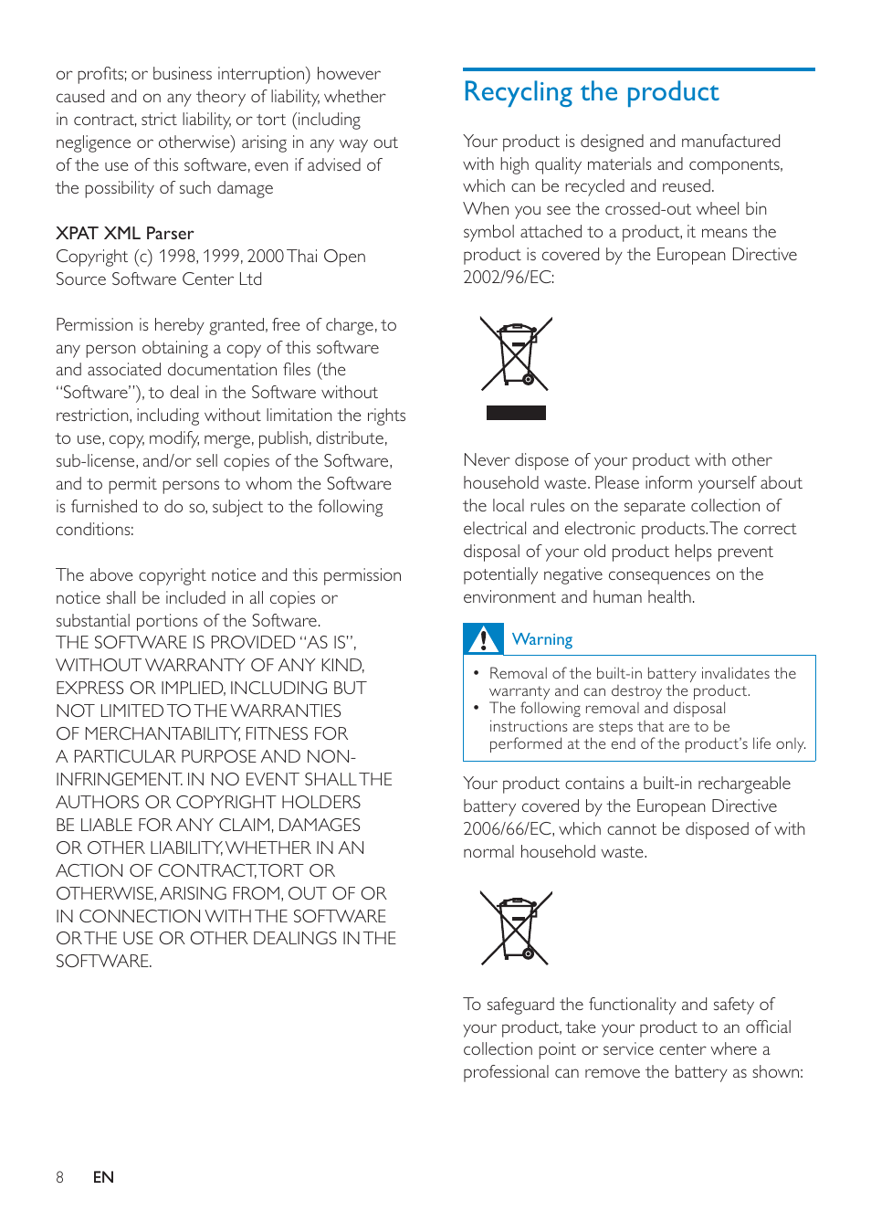 Recycling the product | Philips GOGEAR SA3MUS16 User Manual | Page 8 / 60