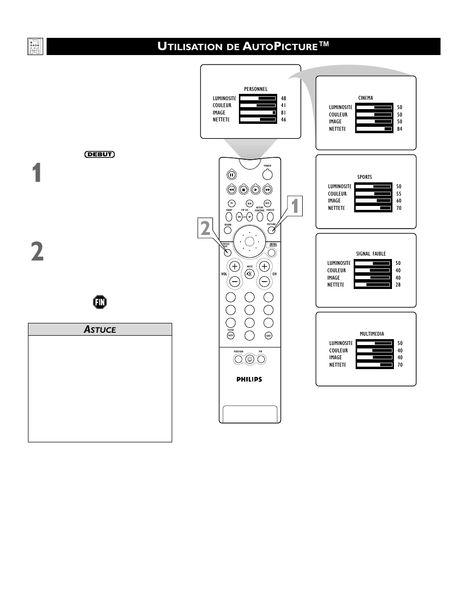 Tilisation de, Icture | Philips 60PP 9352 User Manual | Page 26 / 72