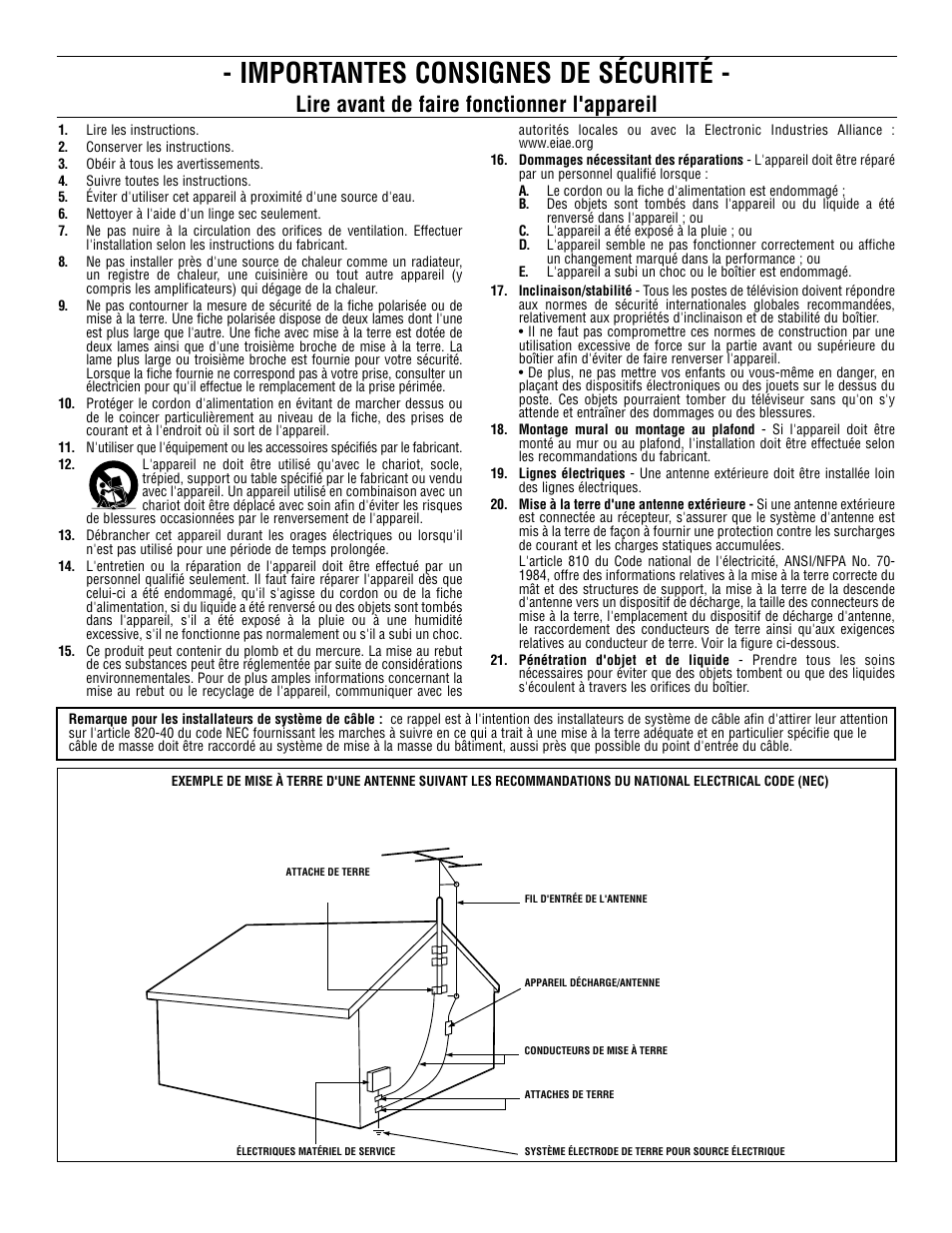 Importantes consignes de sécurité, Lire avant de faire fonctionner l'appareil | Philips 60PP 9352 User Manual | Page 3 / 72