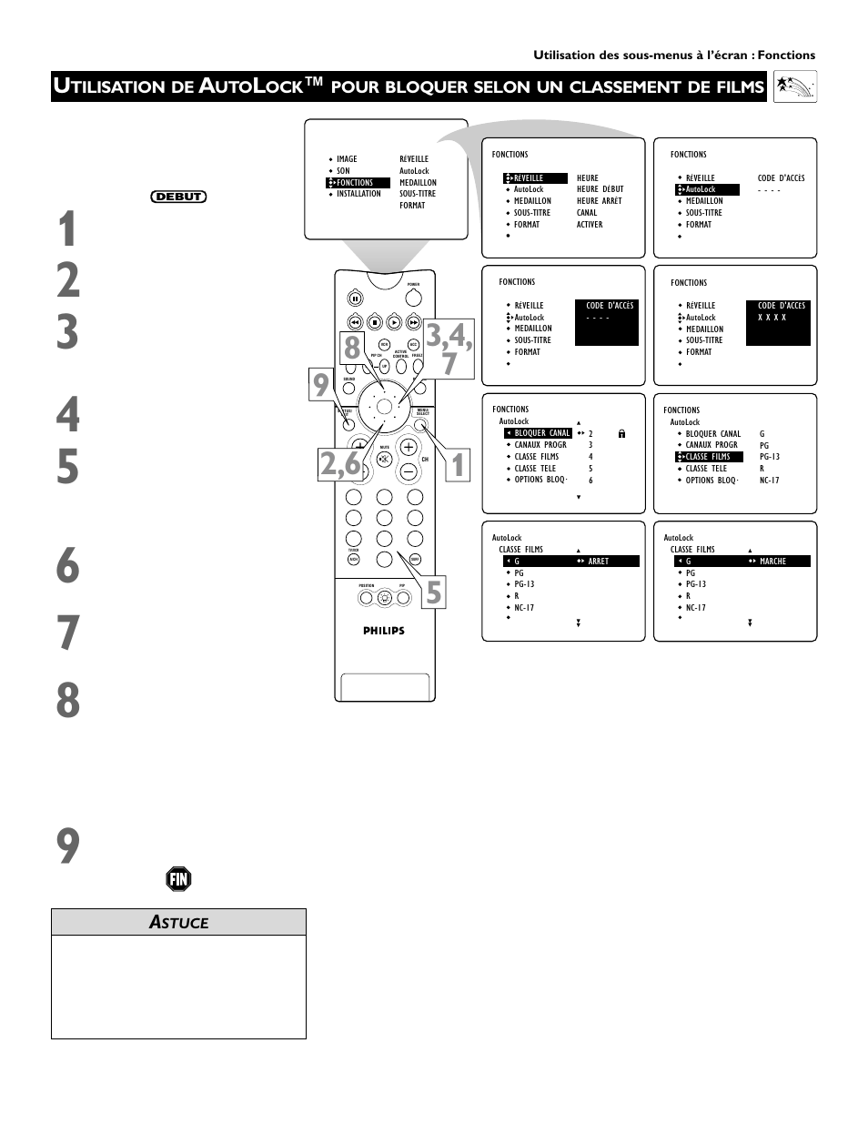 Tilisation de, Pour bloquer selon un classement de films | Philips 60PP 9352 User Manual | Page 47 / 72