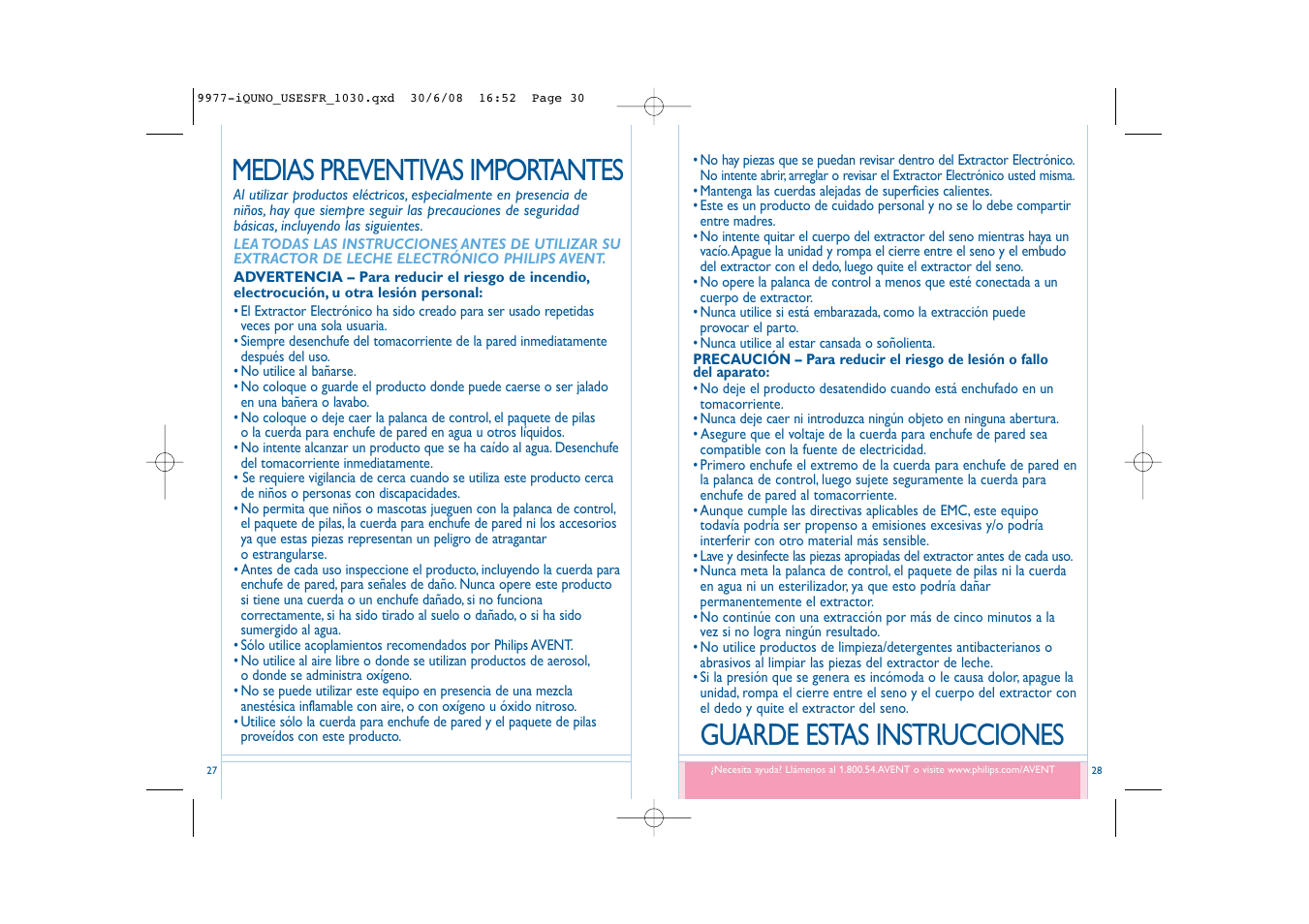 Guarde estas instrucciones, Medias preventivas importantes | Philips ISIS SCF292/15 User Manual | Page 16 / 39