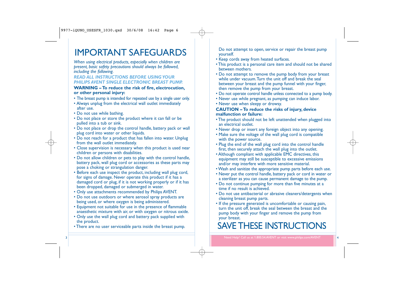 Save these instructions, Important safeguards | Philips ISIS SCF292/15 User Manual | Page 4 / 39