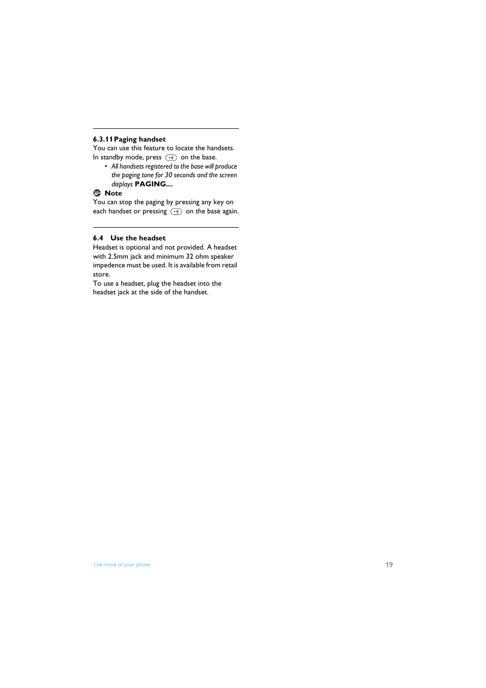 11 paging handset, 4 use the headset, Use the headset | Philips XL3402 User Manual | Page 21 / 32