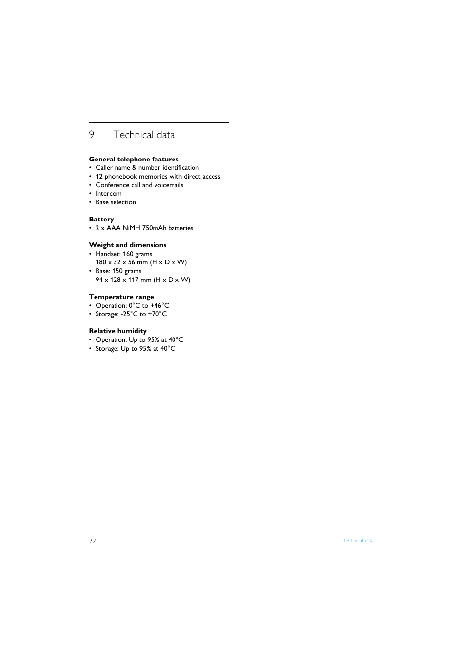 9 technical data, Technical data, 9technical data | Philips XL3402 User Manual | Page 24 / 32