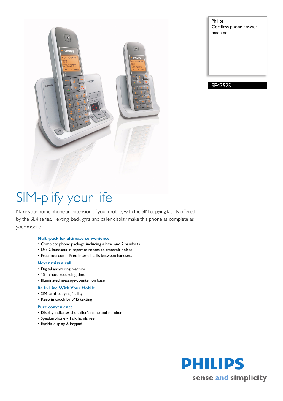 Philips SE4352S User Manual | 2 pages