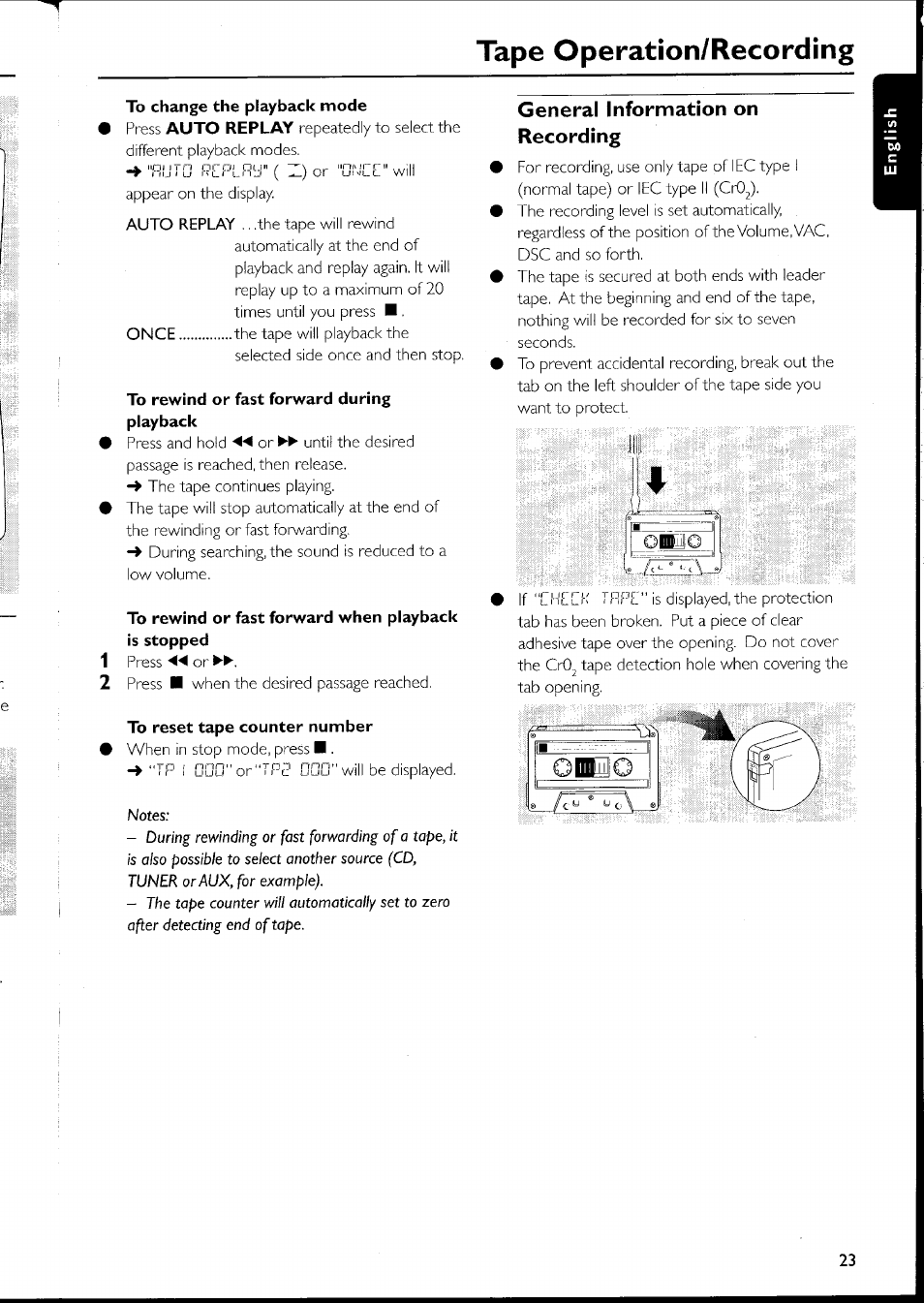 General information on recording, Oideio, Tape operation/recording | Philips FW-C500 User Manual | Page 45 / 161