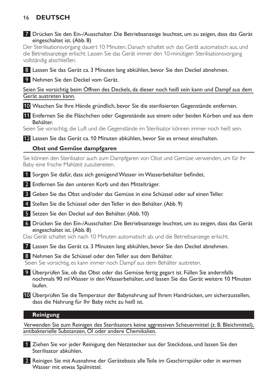 Obst und gemüse dampfgaren, Reinigung | Philips STERILISER SCF225 User Manual | Page 16 / 64