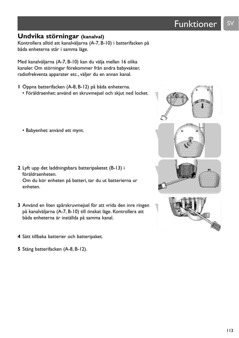 Funktioner, Undvika störningar | Philips SBCSC465 User Manual | Page 113 / 173